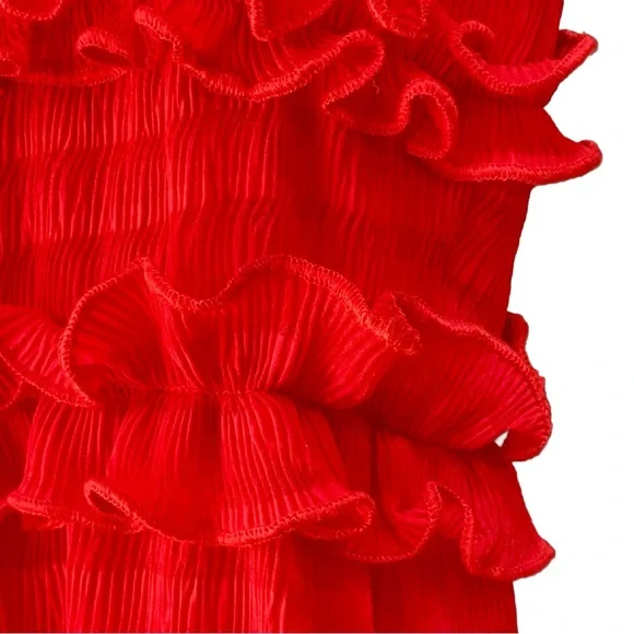 Gianni Bini Red Ruffle Snyder Fit & Flare Midi Ruffle Chiffon Dress NWOT Size S - Picture 5 of 9